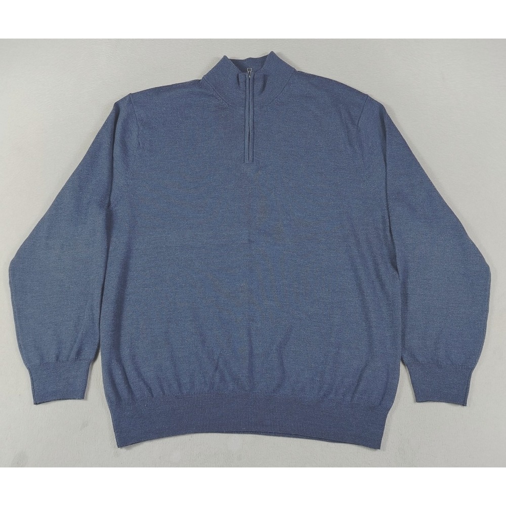 Jos A Bank Sweater Mens XL Blue 1/4 Zip Mock Neck Merino Wool Pullover Knit